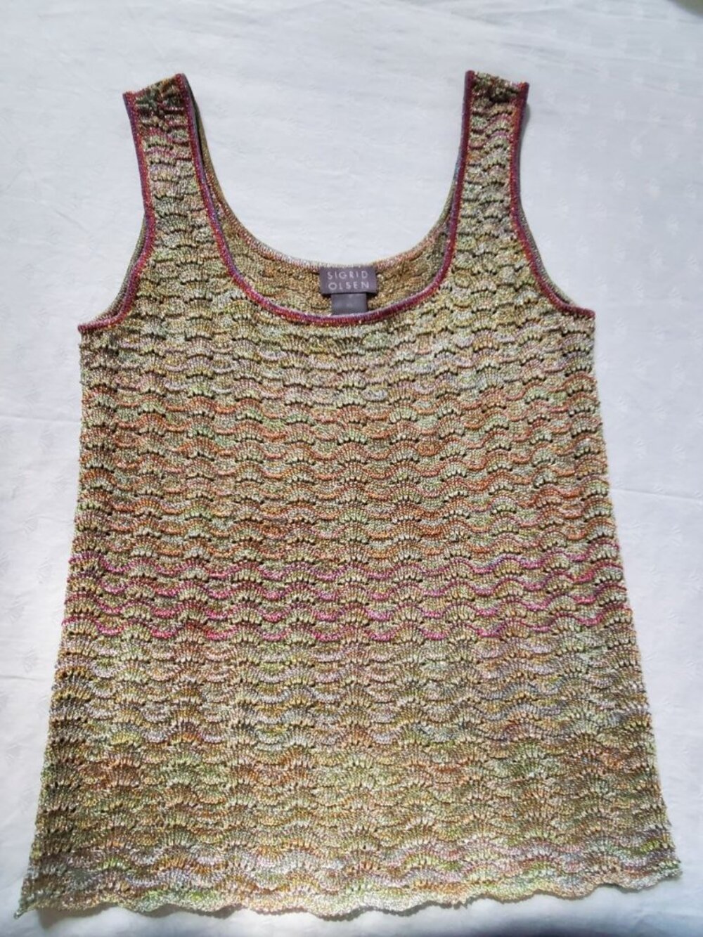 Sigrid Olsen Metallic Open Knit Sleeveless Top Rayon Blend XS